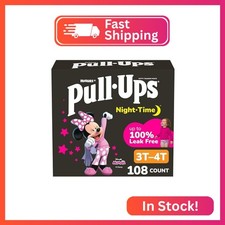 Pull-Ups Girls' Night-Time Potty Training Pants, Size 3T-4T, 108 Count