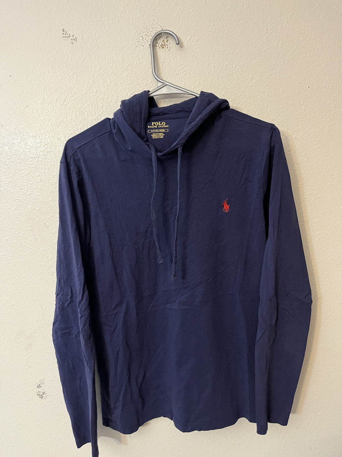 Polo Ralph Lauren T-shirt Hoodie Long Sleeve Navy Blue Small Men Lightweight