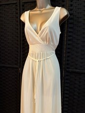 Vintage MISS ELAINE LONG GRECIAN NIGHTGOWN Small IVORY BLUSH Goddess Siren READ