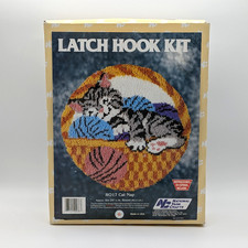 National Yarn Crafts Latch Hook Kit Cat Nap RO17 24.5" Round Rug VTG 1990 USA