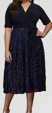NWT Alex Evenings Sz 12 Plus Lace Jersey Cocktail Dress Rosette Lace Skirt Blue