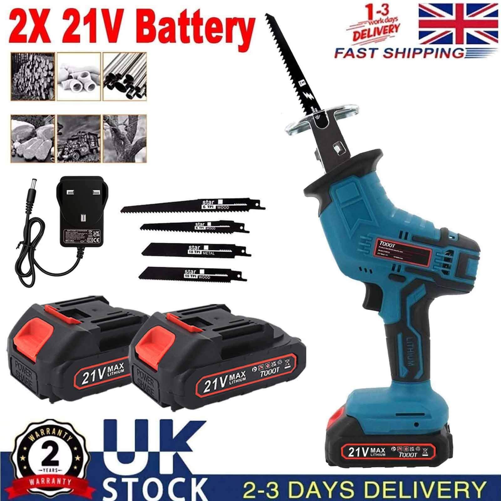21V Electric Reciprocating Saw Cordless Hand Saw Wood Metal Cutter +2 Batteries