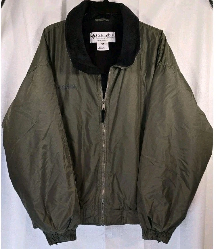 Columbia Sportswear Mens XL Olive Green Fleece Lined Bomber Jacket WM5020