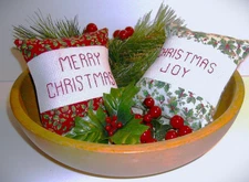 MERRY CHRISTMAS handmade embroidered pillows tucks bowl fillers-set of 2