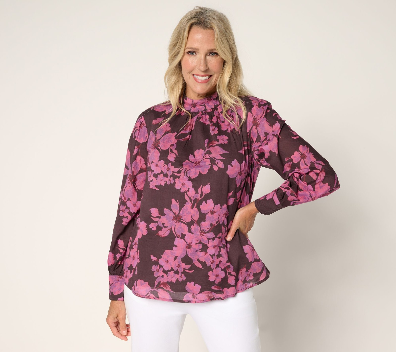 BEAUTIFUL by Lawrence Zarian Women's Top Sz M Michelle Floral Chalk Pink A704536
