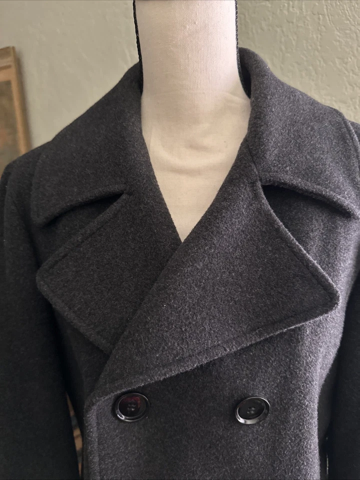 Abrigo de lana Charles Klein negro doble botonadura hasta la rodilla clásico para mujer talla 12 Foto 2 de 4