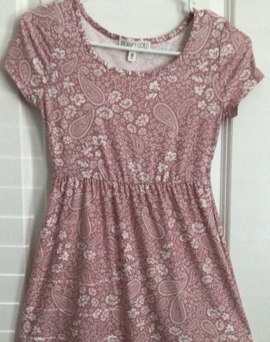 PLANET GOLD-XS-Youth Girl Floral/Paisley Dress-Pink-White-Short Slv-Ruffle Hem - Picture 6 of 10