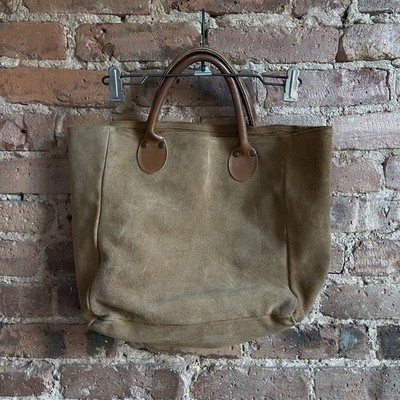VTG 1980s Brookstone Suede Leather Boat And Tote Bag LL Bean Style Brown Small