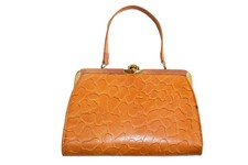 Vintage USSR 80s Caramel Brown Purse, Short Handle, Embossed,top handle handbag