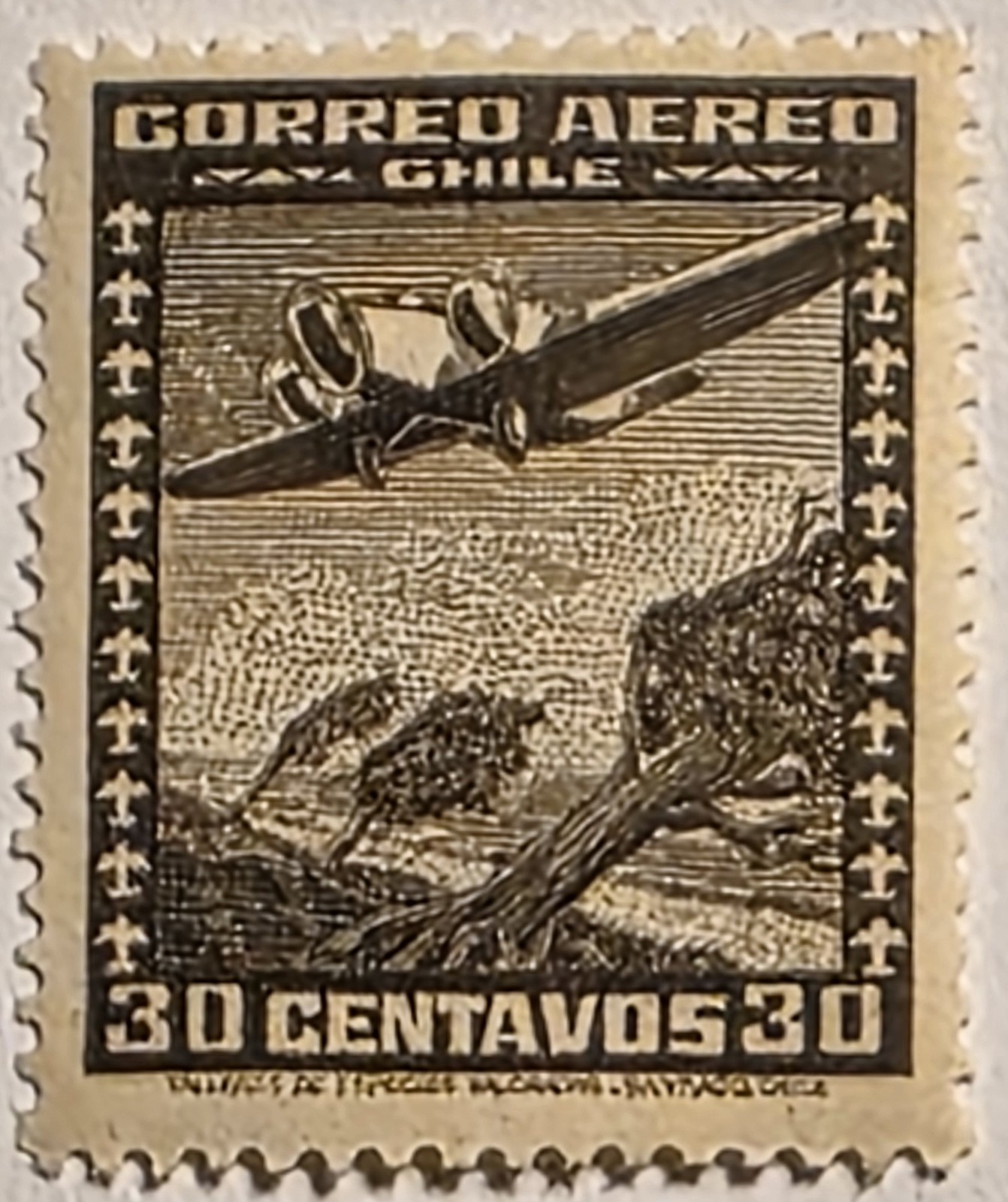 Chile 1934 AIRMAIL, 30 Centavos MINT, Lt Hinge-Shadow, Sc-#C33, FREE SHIPPING!