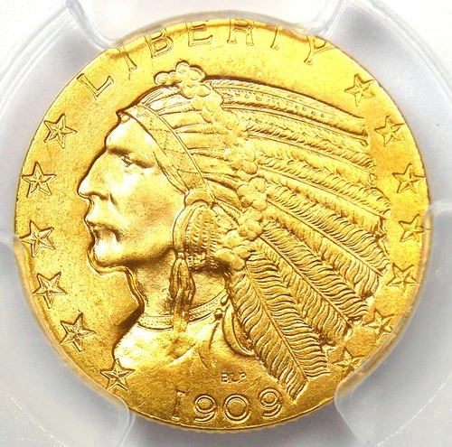 1909-D Indian Gold Half Eagle $5 Coin - PCGS MS64+ Plus Grade - $5,000 Value