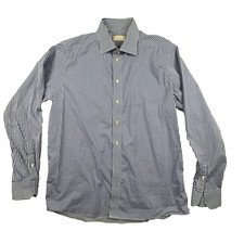 Eton Men's XL Blue Striped Dress Shirt French Cuffs Contemporary Fit LS SEE DESC