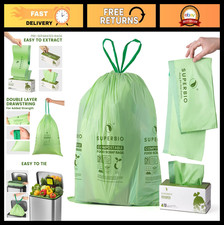 Compostable Kitchen Waste Bags 13 Gallon, Heavy Duty Drawstring, 30 Count, Eco-F