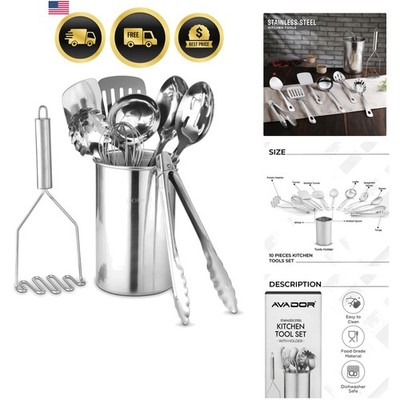 10-Piece  Stainless Steel Kitchen Tool Set - Effortless Cooking & Baking