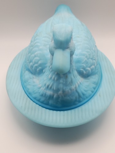 Vintage Westmoreland Blue Milk Glass Duck on Nest Covered Dish Glass Eye Ball - Picture 9 of 24