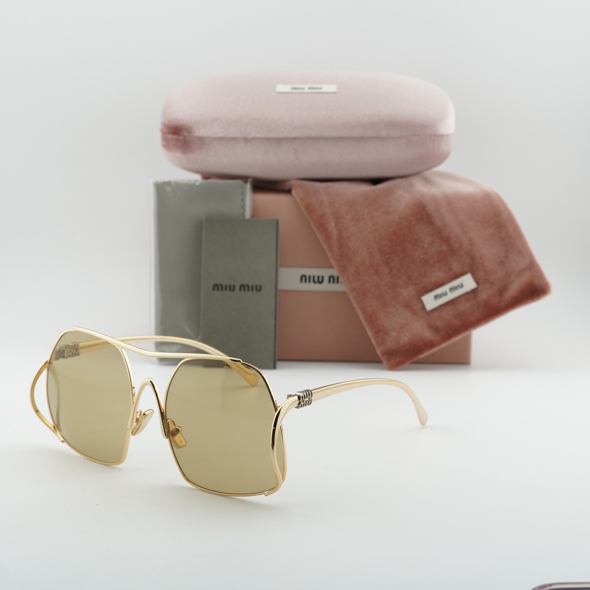 Miu Miu Women Sunglasses Gold Yellow Pilot MUA55S 5AK10R NEW AUTHENTIC MU A55S Miu Miu Sunglasses 5AK10R Gold - eye-oo.com main image 2