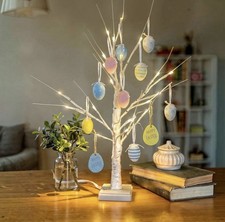 Easter LED Twig Tree Pre -Lit Birch Light Up Decoration White 60cm Egg Decore