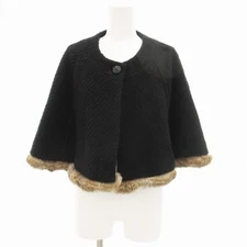 Michel Clan KLEIN Poncho Cape Cloak Rabbit Fur 38 Black OU Length: about Used fe