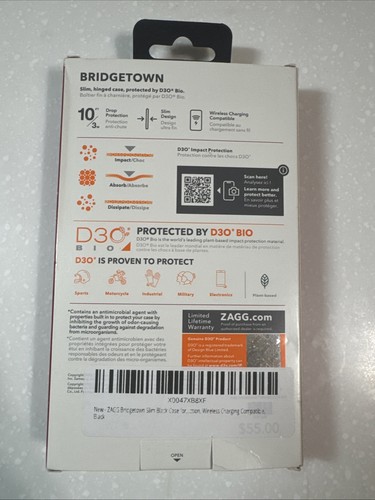 Zagg Gear4 Bridgetown Samsung Galaxy Z Flip4 Black Wireless Charging Compatible - Picture 2 of 4