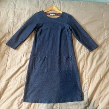 White Stuff Denim Stretch Shift Dress UK8 Pockets Contrast Stitching 3/4 Sleeve