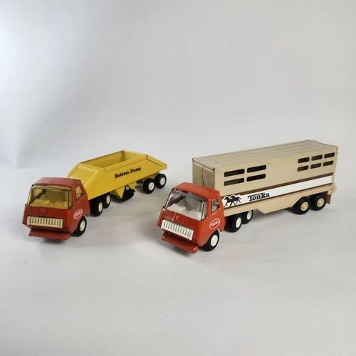 Vintage 70'S Tonka Livestock Trailer Truck & Bottom Dump Tractor Trailer