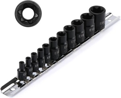 EMENTOL 11PCS E-Torx Socket Set with Rail, CR-V, 1/4'' and 3/8'' One Size 