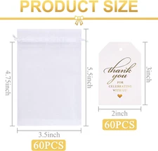 White Organza Bags Set, 60PCS Drawstring Gift Bags with 60PCS Thank You Tags ...