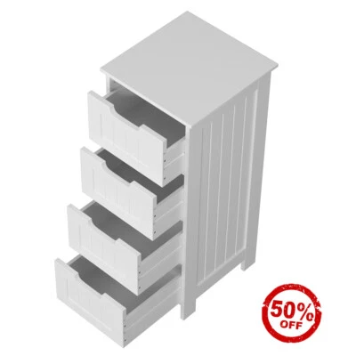 DAYPLUS White High Gloss 4 Drawer Modern Slim Side Chest Drawers Storage Cabinet Bedroom