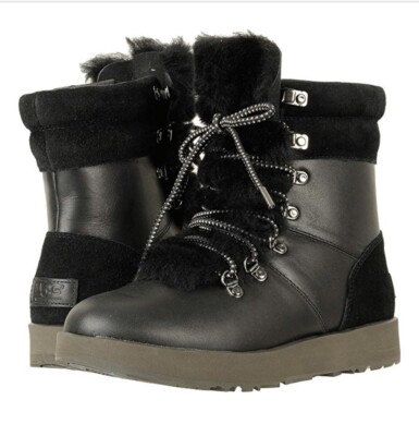 UGG Black Lace-Up Shearling-Trim Winter Boots UGG Zea Shearling Lined Wedge Heel Black Winter Fold Over  main image 4