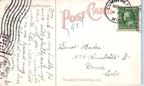 Oficina de Correos de la Corte Federal Cumberland, Maryland MD c1909 - Postal - Imagen 2 de 2