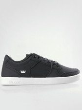 SUPRA Kids Vaider LC Black/White Skate Shoes Leather LowTop Boys Sneakers 3.5-6