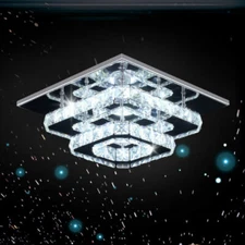 Square Crystal Chandelier LED Crystal Ceiling Light Flush Mount 2 Tier Chandelie