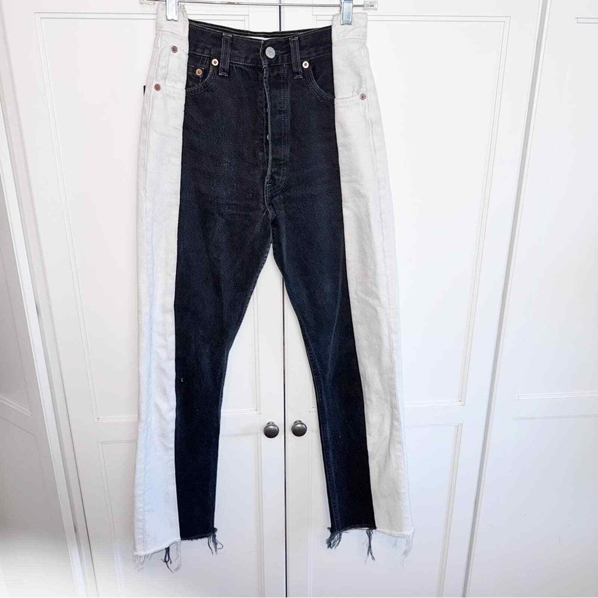 EB Denim Black/White Jeans Two Tone Upcycled XXS