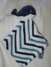 SL Home Fashions Whale Security Blanket Baby Lovey Plush White Blue Chevron