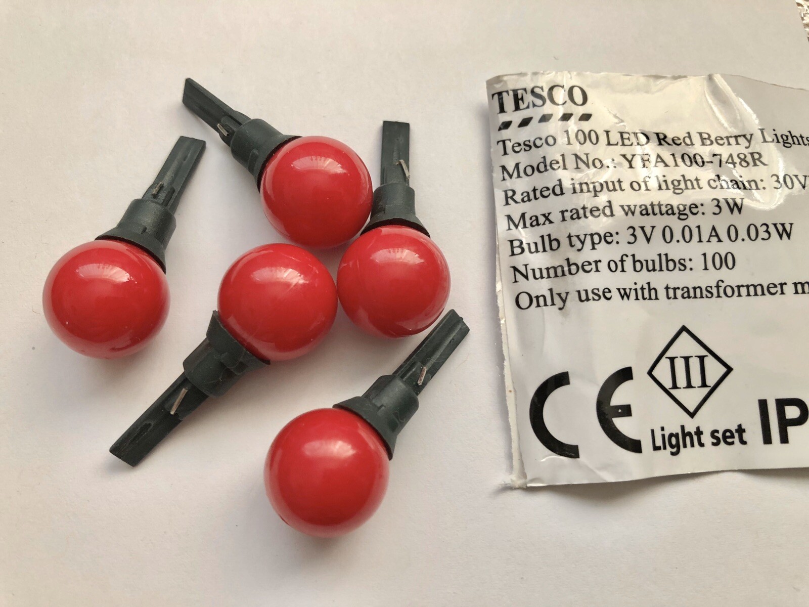 5x TESCO 3v 0.03w LED Red Berry Replacement BULBS Indoor/Outdoor Xmas