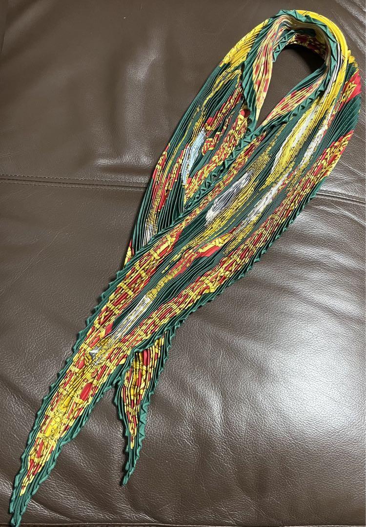 小物 HERMES Pattern Pleats Carre 90 HERMES Pleated Scarf Carre 90 Green Silk feux de route with