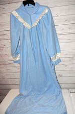 VTG 1970's Duster Robe Housecoat Zip Front Fleece Blue Woman's S/M Two Pockets