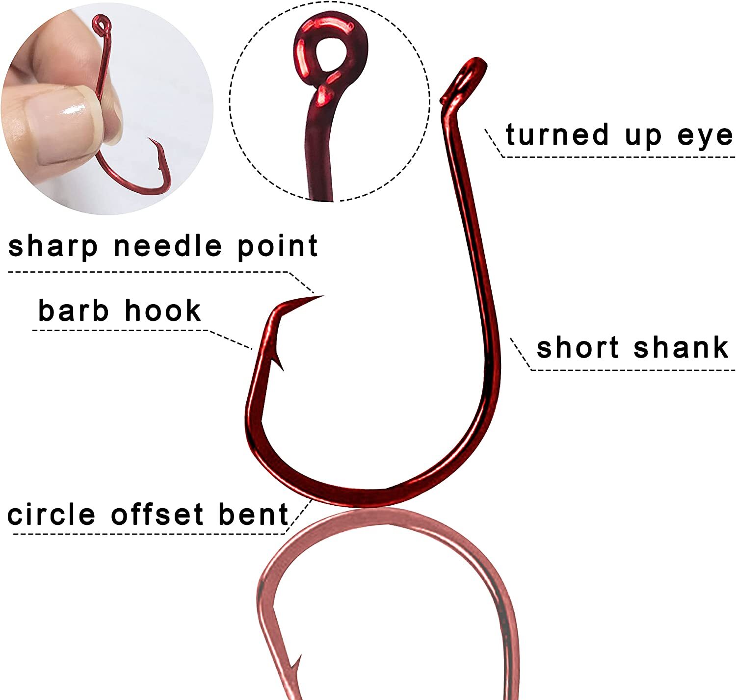 100pcs 2X Strong Octopus Offset Circle Fishing Hooks Bass Catfish