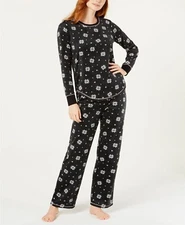 Jenni by Jennifer Moore Women's Printed Mink Pajama Set Black Snowflake L