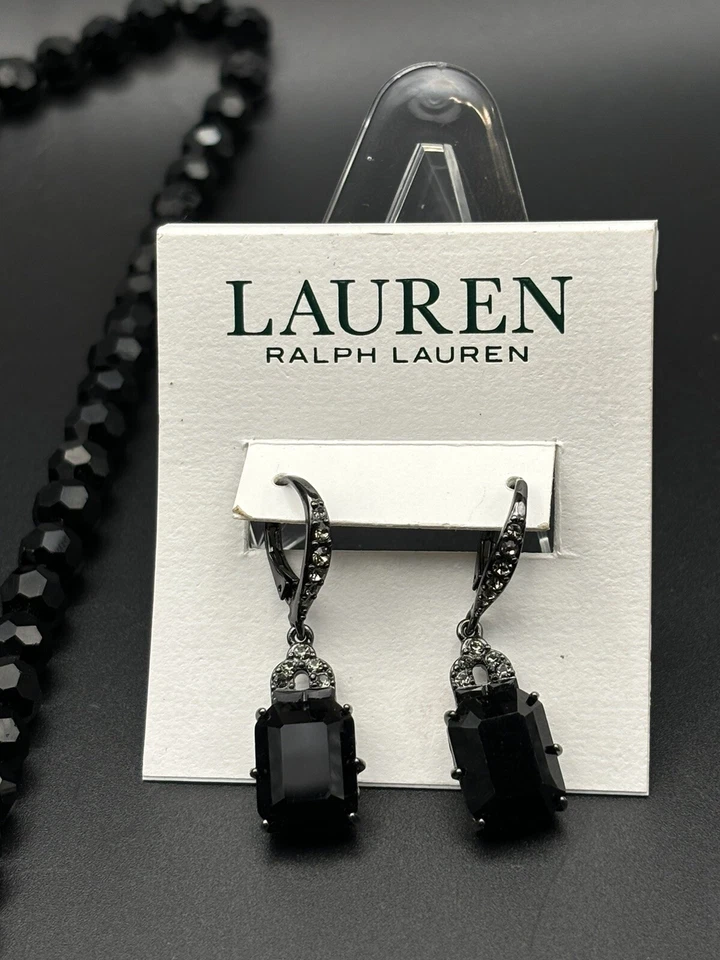 Ralph Lauren Negro Monograma Cristales Colgante Collar, Brazalete, Pendientes Foto 2 de 4