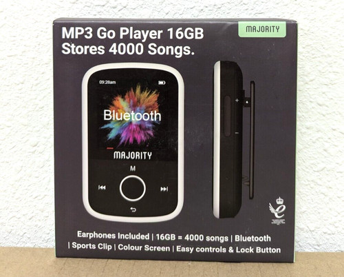 MP3 Go Player 16GB with Bluetooth and Sports Clip Earbuds Included, Expandable