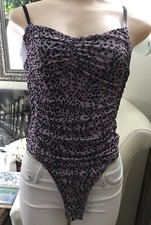 topshop spaghetti strap tank bodysuit top 8 Actual Small poly spandex pink spots