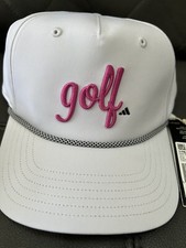 New Adidas 5 Paneled Golf Script Women’s Hat OSFM White Style HT7782