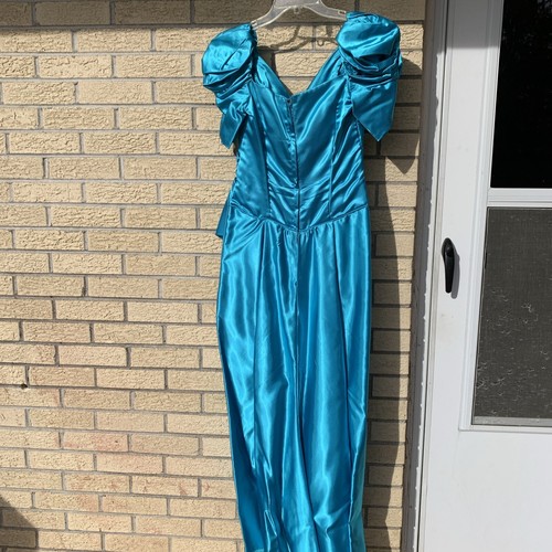 Hermoso Vestido Turquesa Forrado De Colección Baile de graduación/Formal/Boda Años 80 Con ZAPATOS A JUEGO - Imagen 5 de 24