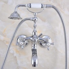 Chrome Brass Wall Mount Bathtub Clawfoot Tub Faucet Mixer Tap w/ Hand Shower