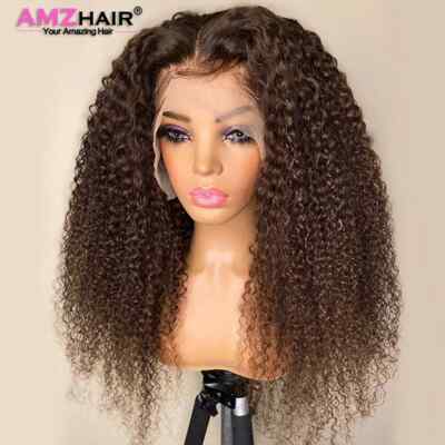 Kinky Curly Hd Chocolate Brown Lace Front Human Hair Wig Glueless Pre Plucked