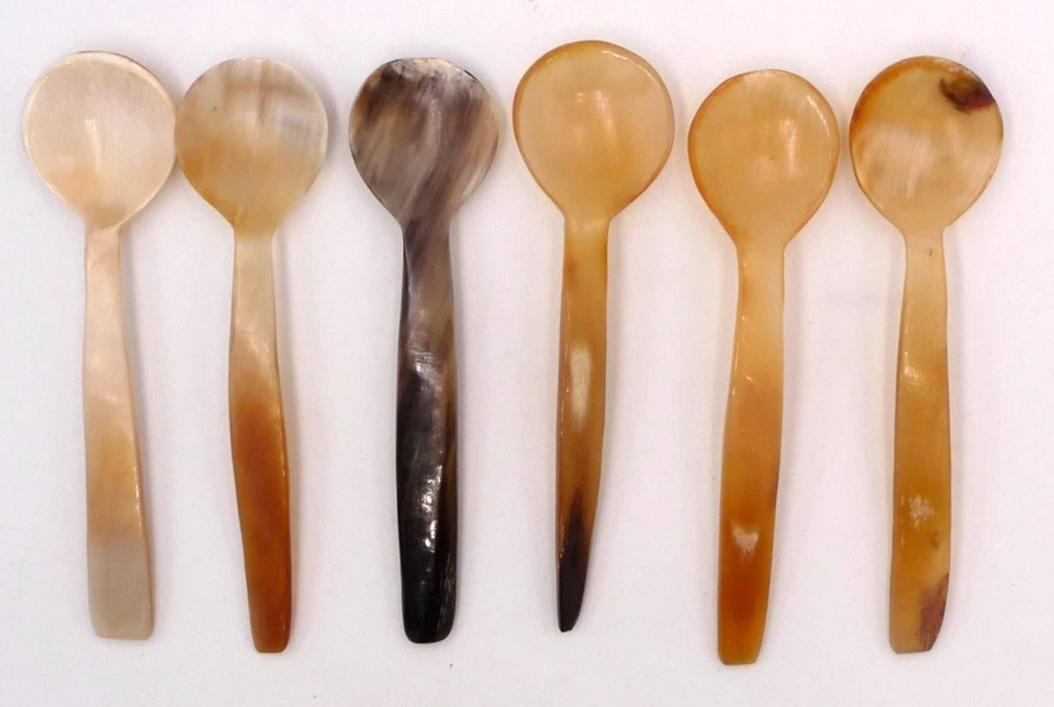 HANDMADE 6 Buffalo Horn Tea Coffee Sugar Mustard Salt Pepper Jam Caviar Spoons 11 cm
