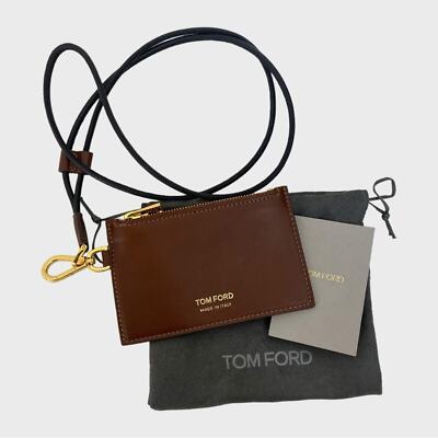 Tom Ford NWT Brown Leather Card Case with Neck Strap