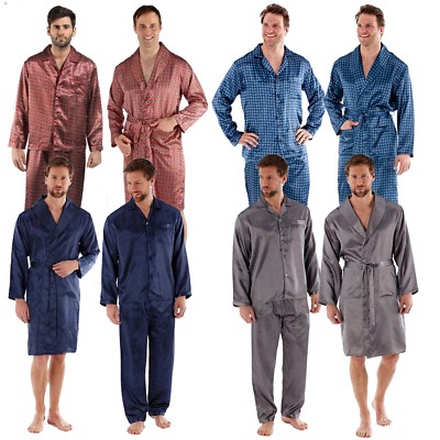 Herren Luxus Seidensatin Bedruckt Pyjama Sets Kimono Kleid Gr. M bis 2XL Geschenk 