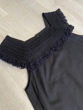NWOT Madewell Sundream Black Fringe Sheath Dress Size 2 Crochet Neckline